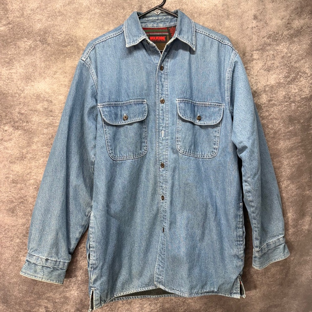 Wolverine Blanket Fleece Lined Denim Shirt Jacket Shacket Mens S Ranch Western